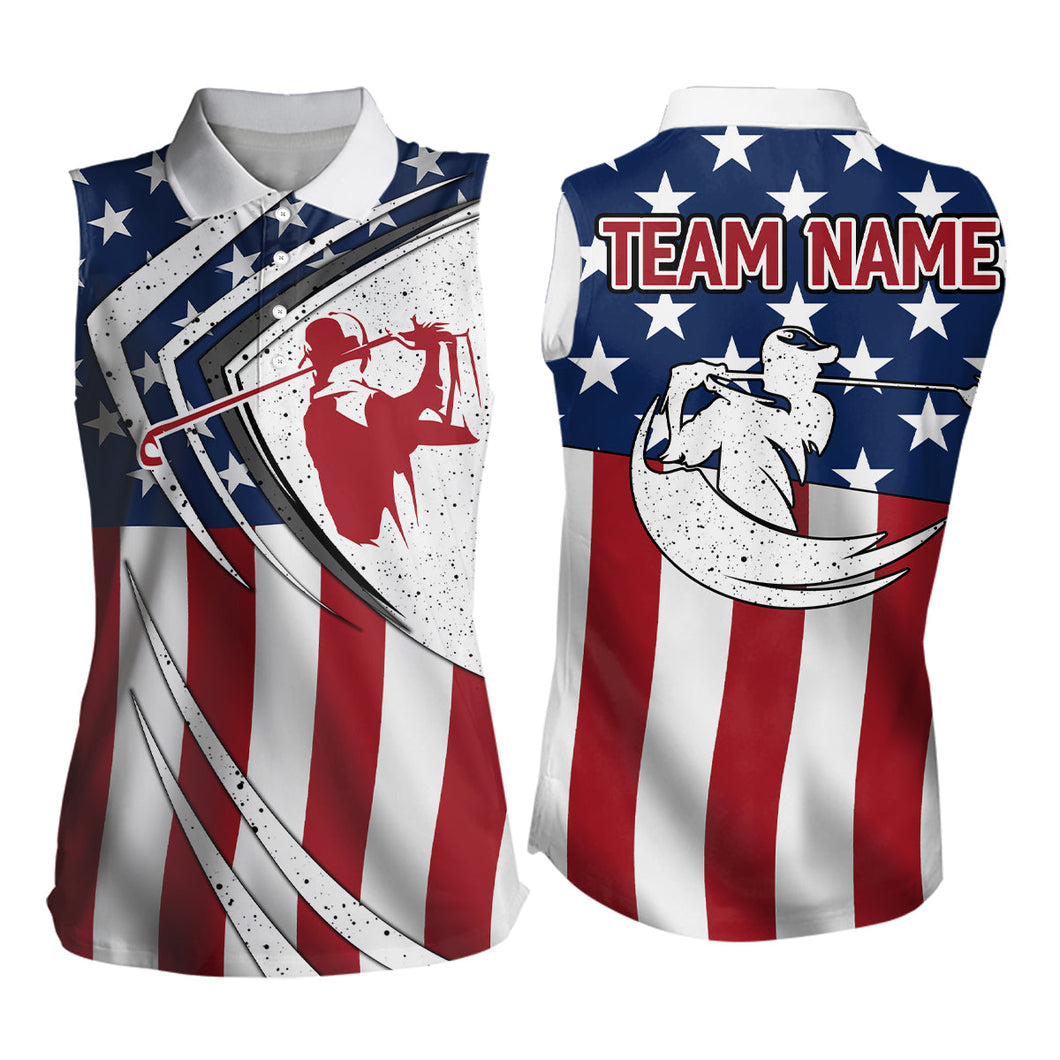 American flag retro Golf Shirts For Women Custom Patriotic Golf Team Jerseys sleeveless polos Shirts NQS6700