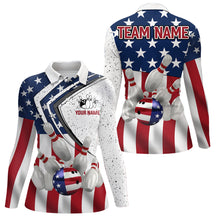 Load image into Gallery viewer, American flag retro Bowling Shirts For Women Custom Patriotic Bowling Team League Jerseys Polo Shirts NQS6714