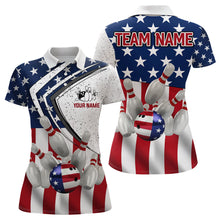 Load image into Gallery viewer, American flag retro Bowling Shirts For Women Custom Patriotic Bowling Team League Jerseys Polo Shirts NQS6714