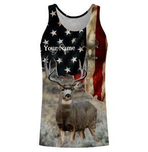 Mule Deer American flag 3D all over print Shirts, Personalized hunting gifts for Men, Women and Kid FSD3162