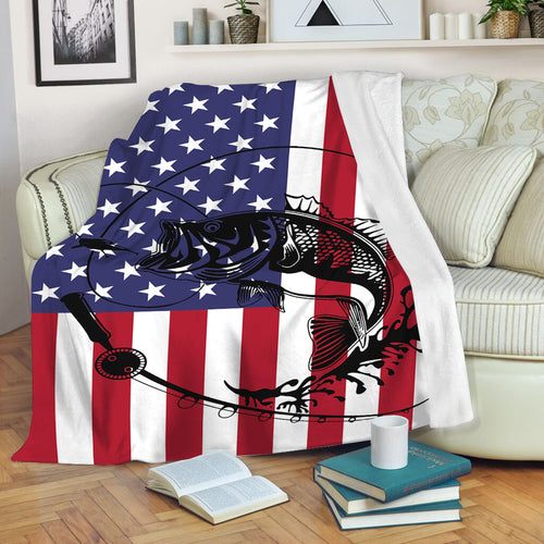 Fishing Rod Fishing American Flag Fleece Blanket Fishing gift for men women and kid - FSD1243