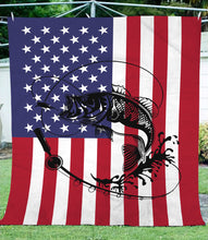 Load image into Gallery viewer, Fishing Rod Fishing American Flag Fleece Blanket Fishing gift for men women and kid - FSD1243