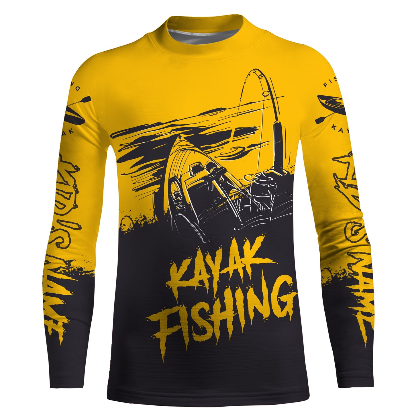 Kayak Fishing Sketch Custom Name All Over Printed UV Protection Long Sleeve, Kayak Performance Shirts FSD2526