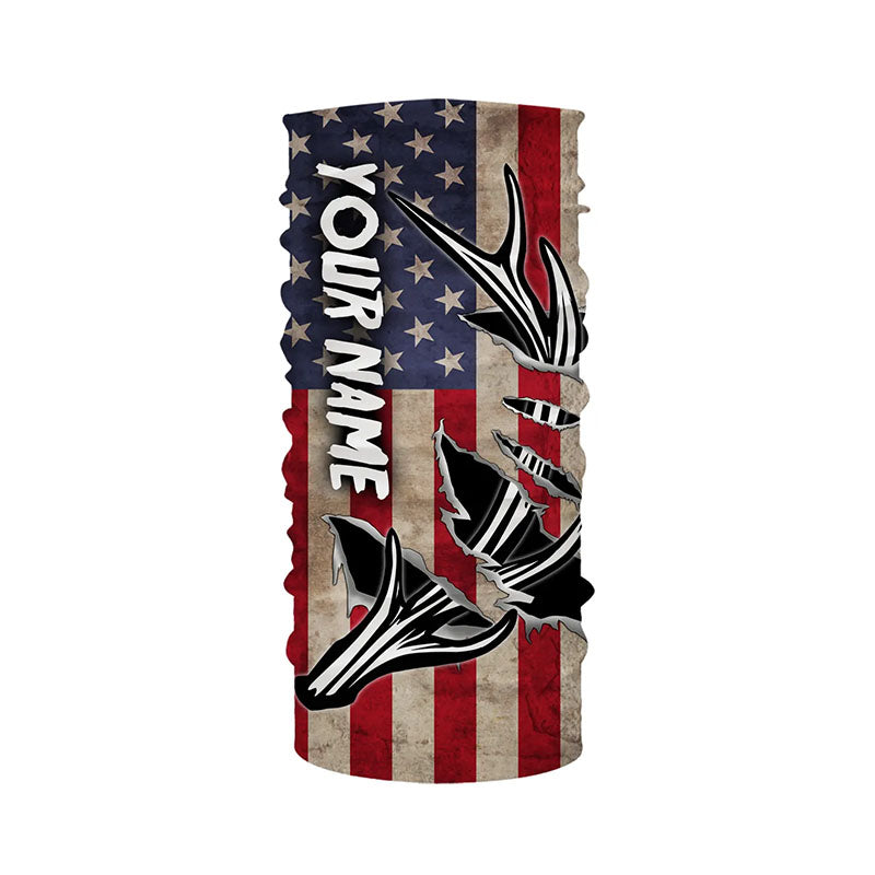 Personalized Deer Hunting American Flag Shirts Customize Name 3D Deer Antler All Over Printed Shirts FSD3398