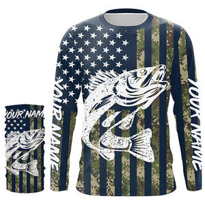 Walleye Fishing American Flag Camo custom performance fishing shirt for Men, Women, Youth/Kids FSD3552