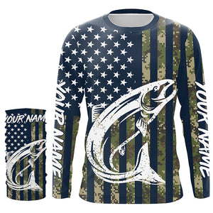 Chinook Salmon Fishing American Flag Camo custom performance fishing shirt for Men, Women, Youth/Kids FSD3554