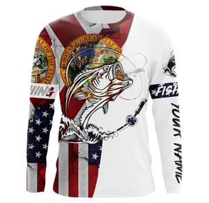 Florida and American flag Bass Fishing Men's Performance Fishing Shirts, Personalized gifts FSD3244