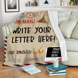 Personalized Photo Letter Fleece Blanket Custom Postal Picture Gift to My Daughter Son from Mom Dad Customized for Husband Wife FSD1731D01