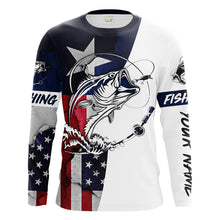 Load image into Gallery viewer, Bass Fishing TX and USA flag 3D Full printing Shirts - Personalized Fishing gift, Men&#39;s Performance Fishing Shirts FSD2201