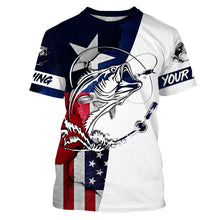 Load image into Gallery viewer, Bass Fishing TX and USA flag 3D Full printing Shirts - Personalized Fishing gift, Men&#39;s Performance Fishing Shirts FSD2201