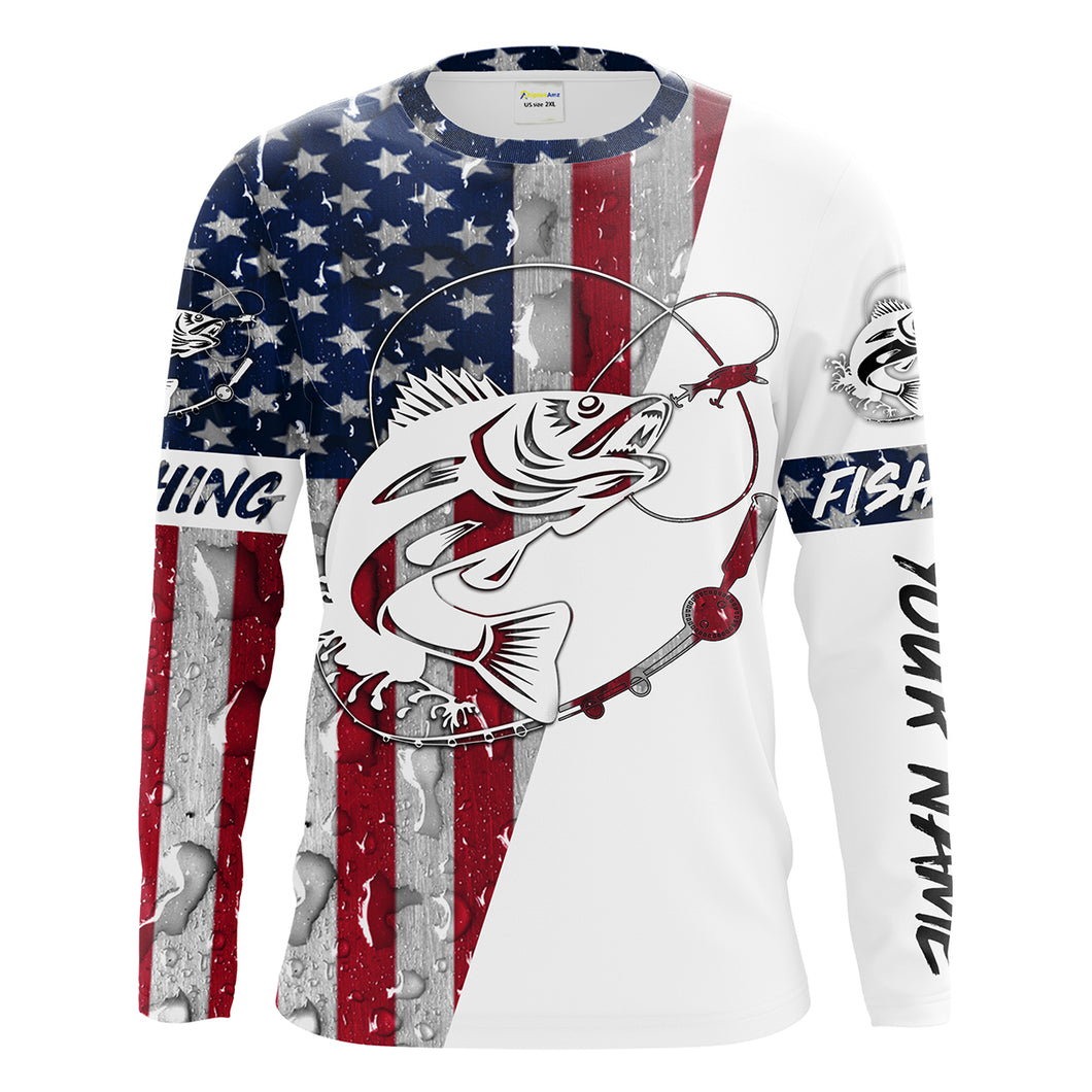 Walleye Fishing Patriotic American Flag Rain drops 3D Full Printing Sun/UV Protection Shirt - Performance Fishing Shirts FSD2202