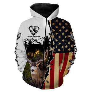 Mule Deer hunting American flag custom name 3D all over print Shirts, Personalized gifts FSD3161