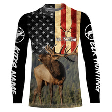 Load image into Gallery viewer, Elk hunting American flag Custom name All over print shirt, T-shirt, Hoodie, Long sleeve Hunting gift FSD3165