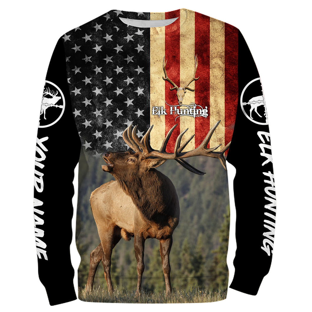 Elk hunting American flag Custom name All over print shirt, T-shirt, Hoodie, Long sleeve Hunting gift FSD3165