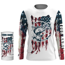 Load image into Gallery viewer, Tuna Fishing American Flag Patriotic Custom Name UV Protection Long Sleeve Shirt, Performance Shirt - FSD2469