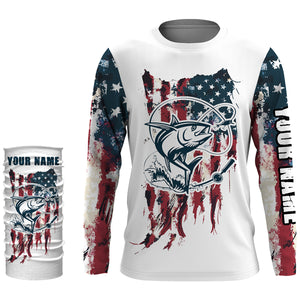 Tuna Fishing American Flag Patriotic Custom Name UV Protection Long Sleeve Shirt, Performance Shirt - FSD2469