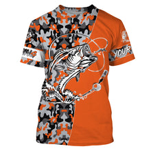 Load image into Gallery viewer, Bass Tattoo camo Orange Bass Fishing Custom Name UV Protection Shirts, Bass Fishing Jerseys - FSD3255