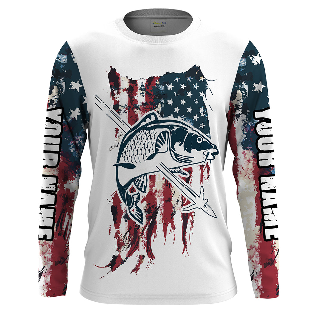 Carp Bowfishing American Flag Customized Name 3D All Over printed Shirts For Men, Women - Patriotic Bow Fishing Gifts FSD2241