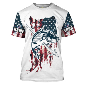 Carp Bowfishing American Flag Customized Name 3D All Over printed Shirts For Men, Women - Patriotic Bow Fishing Gifts FSD2241