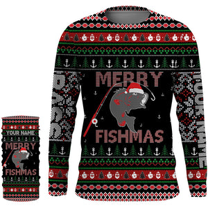 Ugly Fishing Christmas Largemouth Bass Merry Fishmas Custom Name Shirts, Christmas Gift for Fisherman FSD3638