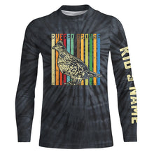 Load image into Gallery viewer, Ruffed Grouse Hunting Retro tie dye Custom Name T-shirt, Long sleeve, Hoodie for Upland game Hunters FSD3936