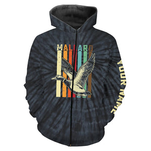 Mallard Duck Hunting Retro tie dye Custom Name T-shirt, Long sleeve, Hoodie for Duck Hunters FSD3938