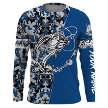 Load image into Gallery viewer, Bass Tattoo camo Blue Bass Fishing Custom Name UV Protection Shirts, Bass Fishing Tournament Clothing - FSD2984