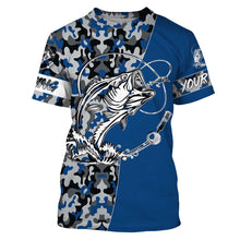 Load image into Gallery viewer, Bass Tattoo camo Blue Bass Fishing Custom Name UV Protection Shirts, Bass Fishing Tournament Clothing - FSD2984