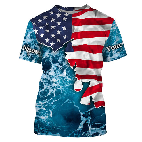 American Flag Sea Waves Fishing Custom Name Performance Shirts UV Protection Quick Dry UPF 30+ FSD2618