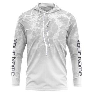 Personalized Water Wave White-grey Performance Shirts, Fishing Tournament UV Protection Long Sleeve, Fishing Jerseys FSD2672