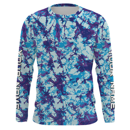 Violet and blue Tie Dye Custom printed Shirt, Blue performance UV protection Fishing shirt FSD3363