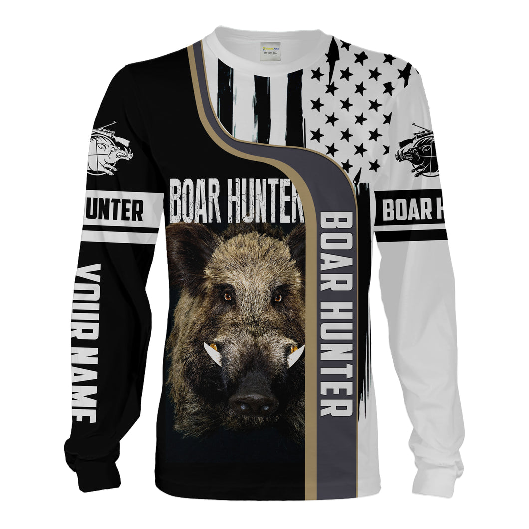 Wild Boar Hunting American Flag Custom Name 3D Full Printing Shirts - Personalized Hunting Gifts FSD1803