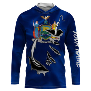New York Flag 3D Fish Hook UV Protection Custom Long Sleeve performance Fishing Shirts IPHW500