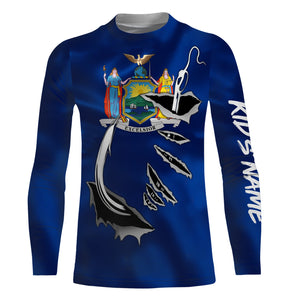 New York Flag 3D Fish Hook UV Protection Custom Long Sleeve performance Fishing Shirts IPHW500