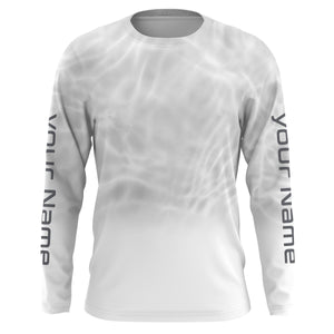 Personalized Water Wave White Performance Shirts, Fishing Tournament UV Protection Long Sleeve, Fishing Jerseys FSD2671