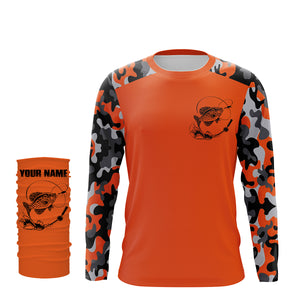 Custom Name Crappie Fishing Camouflage Orange Performance Fishing Shirt, Crappie Fishing Jerseys FSD2476