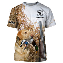 Load image into Gallery viewer, Duck hunting with Dog Yellow Lab Custom Name All over print Shirt, Duck hunting gifts FSD4008