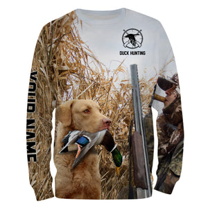Duck hunting with Dog Chesapeake Bay Retriever Custom Name All over print Shirt, Duck hunting gifts FSD4011