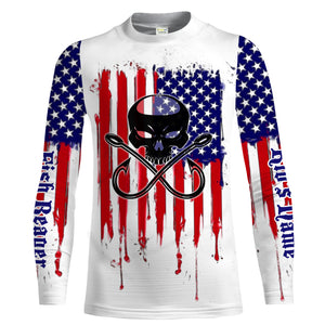 Fishing Hooks Skull Fish Reaper American Flag UV Protection Shirts, Patriotic Fishing Apparel - Personalized Gifts  FSD2258
