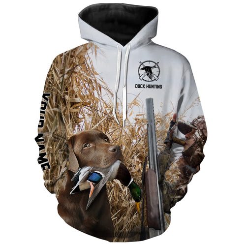 Duck hunting with Dog Chocolate Labs Custom Name All over print Shirts, Duck hunting gifts FSD4014