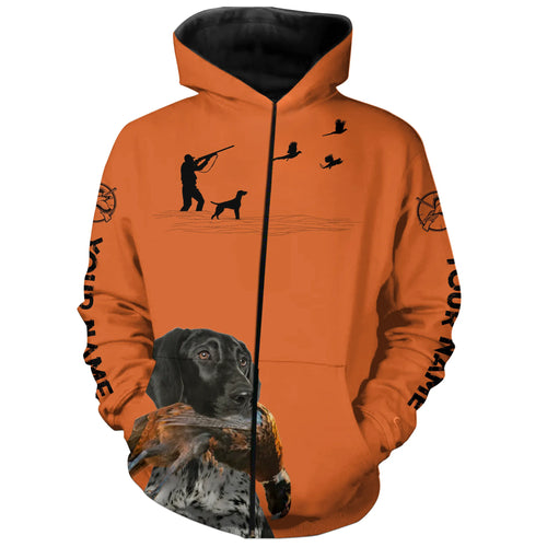 Black German Shorthaired Pointer Dog Pheasant Hunting Custom name Orange Shirts for Upland hunters FSD3958