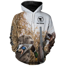 Load image into Gallery viewer, Duck hunting with Dog Silver Labs Custom Name All over print Shirts, Duck hunting gifts FSD4020