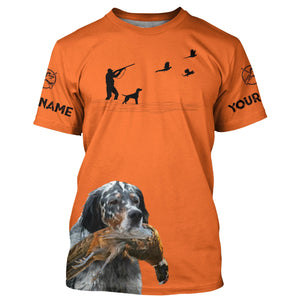 Llewellin Setter Dog Pheasant Hunting Custom name Orange Shirts for Upland hunters FSD4021
