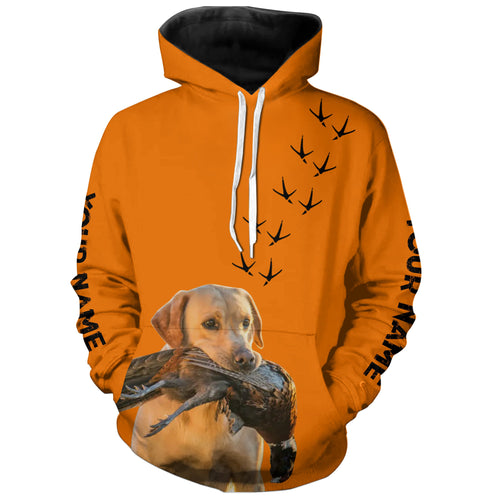 Yellow Labs Dog Pheasant Hunting Blaze Orange custom Name Hunting Hoodie, T-shirt FSD3970