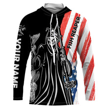 Load image into Gallery viewer, Fish Reaper American Flag Patriotic Custom Name UV Protection Shirt, Personalized Fishing Gifts - FSD2464