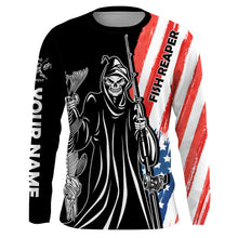 Load image into Gallery viewer, Fish Reaper American Flag Patriotic Custom Name UV Protection Shirt, Personalized Fishing Gifts - FSD2464