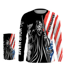 Load image into Gallery viewer, Fish Reaper American Flag Patriotic Custom Name UV Protection Shirt, Personalized Fishing Gifts - FSD2464