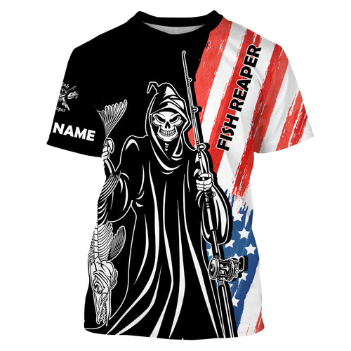 Fish Reaper American Flag Patriotic Custom Name UV Protection Shirt, Personalized Fishing Gifts - FSD2464