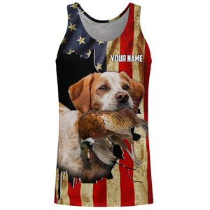 Brittany Bird dog Hunting Pheasant American flag Custom Name Shirts, gifts for hunting dog owners FSD3800