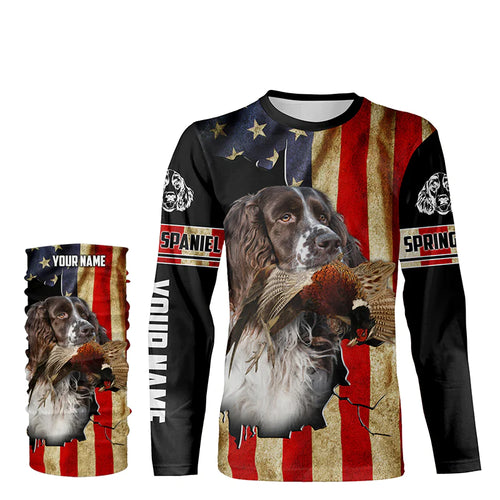 Springer Spaniel bird Dog Pheasant hunting American flag Customized Name Shirts, Hoodie FSD3806
